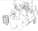  greyscale lowres male_focus monochrome mutsu-no-kami_yoshiyuki ogino_atsuki sketch solo thought_bubble touken_ranbu white_background 