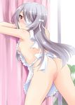  apron ass blush breasts censored eyepatch infinite_stratos laura_bodewig long_hair looking_back naked_apron pussy red_eyes sideboob silver_hair small_breasts solo yamaki_suzu 