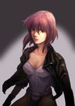  absurdres breasts ghost_in_the_shell ghost_in_the_shell_stand_alone_complex highres jacket kusanagi_motoko leotard medium_breasts purple_hair realistic red_eyes short_hair solo yixinhe 