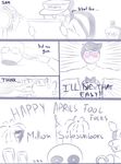  animatronic aprils_fool bonnie_(fnaf) comic cupcake devilbluedragon_(artist) eyewear fan five_nights_at_freddy&#039;s five_nights_at_freddy&#039;s_2 food foxy_(fnaf) glasses machine marionette_(fnaf) markiplier mask mechanical night_guard not_furry robot warfstache 