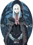  bangs bloodborne bonnet cloak doll_joints flower long_hair looking_at_viewer plain_doll pochi_(pochi-goya) rose solo swept_bangs tree white_hair yellow_eyes 