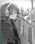  cityscape headphones inazuma_eleven_(series) inazuma_eleven_go kariya_masaki male_focus monochrome profile shirota69 sketch solo 