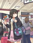  4girls bag black_eyes black_hair book brown_hair commentary_request katou_riko_(niichi) long_hair luggage multiple_boys multiple_girls niichi_(komorebi-palette) original ponytail sakuma_mashiro short_hair skirt solo_focus tears train_station 