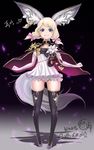 animal_ear_fluff animal_ears blade_&amp;_soul blonde_hair blue_eyes cape dress elbow_gloves flat_chest flower gloves hair_ribbon highres jewelry lyn_(blade_&amp;_soul) mhg_(hellma) panties pantyshot pantyshot_(standing) ribbon short_dress short_hair smile solo standing star star-shaped_pupils symbol-shaped_pupils tail thighhighs twintails underwear white_panties 
