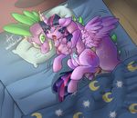  aged_up balls bed biting_lip cutie_mark dragon equine female friendship_is_magic fur hair hellticket horn horse inside male male/female mammal my_little_pony one_eye_closed open_mouth penis pillow pony precum purple_fur purple_hair scalie spike_(mlp) teeth thigh_sex tongue tongue_out twilight_sparkle_(mlp) two_tone_hair wings 
