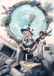  blonde_hair broom brown_eyes cover cover_page cuffs curiosities_of_lotus_asia doujin_cover eho_(icbm) hat hat_ribbon highres kirisame_marisa leaf long_hair monitor portal_(object) ribbon ruins shoes sitting socks solo toolbox touhou white_legwear window witch witch_hat wrist_cuffs 