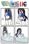  1boy 1girl 4koma bath bathing black_hair blue_hair blush catstudioinc_(punepuni) comic commentary_request heavy_breathing highres implied_sex kaito left-to-right_manga nude partially_submerged scarf thai the_ring translated vocaloid yamamura_sadako 