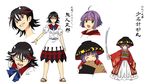  barefoot black_hair bowl character_name character_sheet closed_eyes dress eating food grin hat holding_needle japanese_clothes kijin_seija kimono long_sleeves minigirl multicolored_hair multiple_girls needle obi oni_horns open_mouth print_dress puffy_short_sleeves puffy_sleeves purple_hair sandals sash senbei short_sleeves smile streaked_hair sukuna_shinmyoumaru touhou translated urin wide_sleeves yellow_eyes 