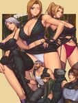  3girls 4boys bass_armstrong blonde_hair blue_eyes breasts brown_hair christie_(doa) cleavage dead_or_alive dead_or_alive_5 eliot_(doa) gaijin_4koma hayate_(doa) ibanen large_breasts long_hair looking_at_viewer multiple_boys multiple_girls ninja ninja_gaiden one_eye_closed panties purple_eyes rachel_(ninja_gaiden) ryu_hayabusa silver_hair smile sunglasses tina_armstrong underwear very_short_hair 