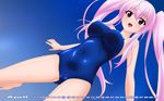  april breasts calendar_(medium) competition_school_swimsuit dutch_angle highres large_breasts long_hair one-piece_swimsuit original pink_hair purple_eyes school_swimsuit smile solo sugimura_tomokazu swimsuit twintails 