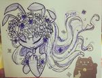  aisha black_and_white female flower flower_crown hair monochrome plant sketch solo unknown_artist 