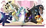  2015 alpha_channel book centaur changeling discord_(mlp) draconequus equestria_girls equine female feral friendship_is_magic group horn horse human king_sombra_(mlp) male mammal mickeymonster my_little_pony princess_celestia_(mlp) princess_luna_(mlp) queen_chrysalis_(mlp) sunset_shimmer_(eg) taur tirek_(mlp) unicorn winged_unicorn wings 