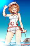  brown_eyes brown_hair commentary_request cosplay dodome-iro_mayonnaise kantai_collection maru-yu_(kantai_collection) maru-yu_(kantai_collection)_(cosplay) one-piece_swimsuit school_swimsuit shiratsuyu_(kantai_collection) short_hair sketch solo swimsuit twitter_username 