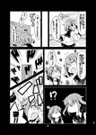 2girls ^_^ anchor_symbol bare_shoulders closed_eyes comic darkside faceless faceless_female fang folded_ponytail greyscale hair_between_eyes hair_ornament hairclip highres ikazuchi_(kantai_collection) inazuma_(kantai_collection) kantai_collection monochrome multiple_girls neckerchief o_o open_mouth pleated_skirt school_uniform serafuku short_hair skirt torn_clothes translation_request wavy_mouth 
