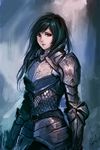  2014 armor black_hair dated highres md5_mismatch nguyen_uy_vu original pale_skin red_eyes resized scale_armor shoulder_armor solo spaulders upscaled 