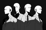  bald black_background blending contrast formal greyscale high_contrast monochrome multiple_boys necktie original re:i shaded_face side-by-side simple_background suit 
