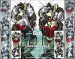  2014 anthro bed bed_sheet breasts choker clothed clothing corset courtesan dakimakura daphne_lage eva female fur hair looking_at_viewer lying mammal on_bed open_mouth panties pillowcase ringtail smile solo tall_tails underwear 