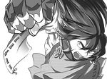 clenched_hand detached_sleeves greyscale incoming_punch leotard long_hair looking_at_viewer m.u.g.e.n monochrome nontraditional_miko open_mouth original samuimu scar sendai_hakurei_no_miko solo touhou 