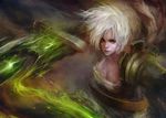 armor breasts facial_tattoo huge_weapon league_of_legends lips medium_breasts muju nose realistic riven_(league_of_legends) short_hair solo sword tattoo weapon white_hair 