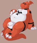  anthro balls bandai barefoot big_feet big_hands claws cum cum_string digimon dragon eyes_closed guilmon male muscles navel nude orgasm overweight pecs penis scalie seth-iova sitting solo sweat teeth thick_thighs toe_claws uncut 