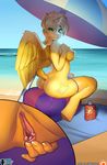  2015 anthro beach butt clothing equine female friendship_is_magic golden_ticket green_eyes horn looking_at_viewer mammal my_little_pony pussy sea seaside sheepuppy solo thong umbrella water wetblush winged_unicorn wings 