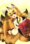  1girl animal_ears blonde_hair disgaea fang fox_ears fox_tail harakune looking_at_viewer makai_senki_disgaea_5 monster_girl nine-tailed_fox_(disgaea) open_mouth red_eyes smile tail 