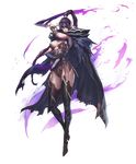  alpha_transparency artist_request black_gloves breasts cape chaos_online dagger dual_wielding full_body gloves highres holding large_breasts lips long_hair official_art pointy_ears ponytail purple_hair red_eyes reiden single_glove solo thighhighs transparent_background weapon 