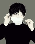  black_hair black_shirt brown_eyes face_mask grey_background looking_away looking_down male_focus mask original re:i shirt simple_background solo surgical_mask turtleneck upper_body 