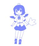  :o bird_wings blush chibi collared_shirt feather_fan geta hat isaki_(gomi) looking_at_viewer mini_wings monochrome shameimaru_aya shirt short_hair skirt solo tengu-geta tokin_hat touhou wings 