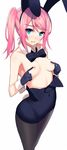  animal_ears blue_eyes blush bow bowtie breasts bunny_ears bunny_tail bunnysuit fake_animal_ears gloves hairband nipples original pantyhose pink_hair ponkotsu_(ayarosu) side_ponytail small_breasts solo tail wrist_cuffs 