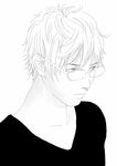  black_shirt collarbone glasses greyscale male_focus messy_hair monochrome original re:i realistic shirt simple_background solo upper_body white_background 