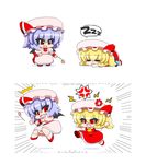  2girls :3 :d :o =_= anger_vein bat_wings blonde_hair blue_hair cat_teaser dress fang flandre_scarlet hat hat_ribbon mob_cap multiple_girls open_mouth pink_dress red_dress red_eyes remilia_scarlet ribbon siblings side_ponytail silver_hair sisters sleeping smile surprised touhou v-shaped_eyebrows wings yamato_damashi zzz 