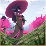  2015 anthro chinese clothed clothing female fur grass hair nature outside redwolfxiii smile solo tree umbrella 