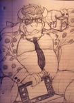  2015 anthro bowser claws clothing eyewear glasses grin hair horn koopa looking_at_viewer male mario_bros necktie nintendo pubes scalie solo spikes teeth thewildwolfy video_games wii_u 