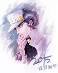  2015 black_hair blue_eyes gunbam hat horns jojo_no_kimyou_na_bouken kemonomimi_mode kuujou_joutarou male_focus sheep_horns solo 