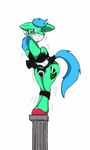  2015 balancing bdsm blue_eyes bondage bound butt cigar cloth_gag clothing corset crossdressing cutie_mark english_text equine fur hair horse male mammal my_little_pony naivintage necktie panties panty_shot pedestal pony rope skirt spearmint suggestive text underwear upskirt 