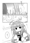  ahoge closed_mouth comic futami_yayoi greyscale highres kantai_collection kuma_(kantai_collection) long_hair monochrome plate sailor sailor_collar short_sleeves solo translation_request 
