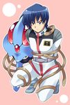  1boy blue_eyes blue_hair gundam gundam_side_story:_the_blue_destiny pilot_suit pokemon pure_(artist) tentacle tentacruel yu_kajima 