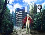  bad_id bad_pixiv_id barefoot blue_eyes highres nude one_eye_closed original panties post-apocalypse revision ruins scenery solo solru topless underwear white_hair yellow_eyes 