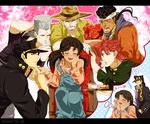  5boys ? aji_(coastal_area) black_hair blush cake dark_skin dark_skinned_male dreaming drooling earrings engrish flower food fruit gakuran grey_hair hair_grab hat heart holding_hands imagining jean_pierre_polnareff jewelry jojo_no_kimyou_na_bouken joseph_joestar kakyouin_noriaki kuujou_joutarou male_harem mohammed_avdol multiple_boys open_mouth ranguage red_hair runaway_girl_(jojo) school_uniform slice_of_cake speech_bubble spoken_question_mark stardust_crusaders strawberry strawberry_shortcake thought_bubble 