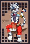  2015 arashidrgn bell clothed clothing feline kogenta looking_at_viewer male mammal onmyou_taisenki paws sitting solo tiger 