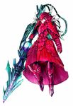  armor flying lance official_art overlord_(maruyama) plate_armor polearm red_armor shalltear_bloodfallen simple_background so-bin solo spoilers vampire weapon white_background 