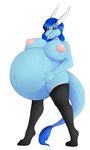 allymoodyneko anthro belly_expansion belly_inflation big_breasts blue_hair breasts brown_eyes dragon female hair inflation larissa scalie 