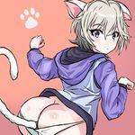  anal_tail anastasia_(idolmaster) animal_ears ass blush butt_plug cat cat_ears cat_paws cat_tail closed_mouth fake_tail idolmaster idolmaster_cinderella_girls looking_at_viewer panties paws solo tail takahiro_(rikky) underwear 