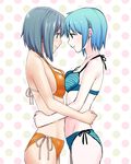  asymmetrical_docking bikini blue_eyes blue_hair breast_press breasts collaboration dual_persona eye_contact from_side hair_ornament hairclip highres hug looking_at_another mahou_shoujo_madoka_magica miki_sayaka momoko_(palemon) multiple_girls mutual_hug oda_takayuki profile short_hair side-tie_bikini smile string_bikini swimsuit yuri 