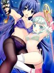  aqua_eyes aqua_hair blush bra breasts cleavage cosplay gun h2so4 large_breasts long_hair looking_at_viewer majika_majika multiple_girls navel open_mouth panties pantyhose purple_hair refeia staff tabata_suzume tsukushi_mizuho underwear weapon yellow_eyes 