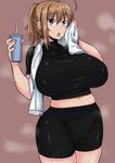  bike_shorts breasts gym huge_breasts maru_(maruttona) ooba_minori sweat towel 