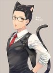  animal_ears black_hair brown_eyes cat_ears cat_tail extra_ears glasses holster joseph_oda kemonomimi_mode male_focus ritsu_(0015-xxxlxxxr) shoulder_holster solo tail the_evil_within upper_body vest waistcoat 