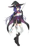  arm_gloves boots breasts cleavage cloak jewelry long_hair majika_majika purple_hair refeia skirt solo staff thighhighs tsukushi_mizuho witch_hat 