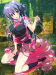  blouse blush kneehighs long_hair majika_majika purple_hair refeia skirt slime torn_clothes tsukushi_mizuho 